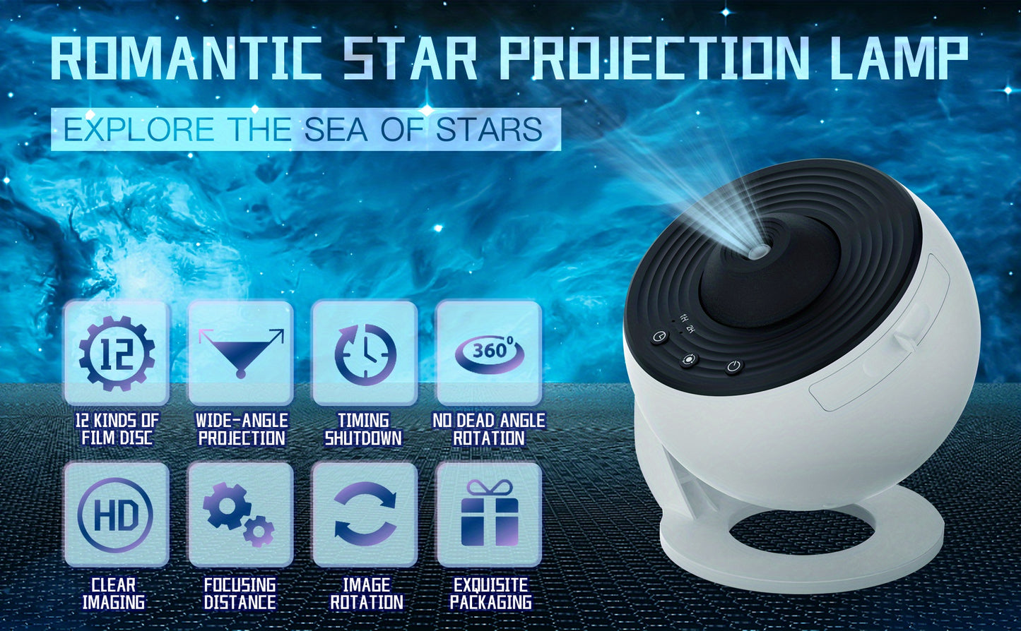 1pc Star Projector LED Lights For Bedroom Night Light, Planetarium Projector Night Light Projector, Include Replaceable 12 Discs