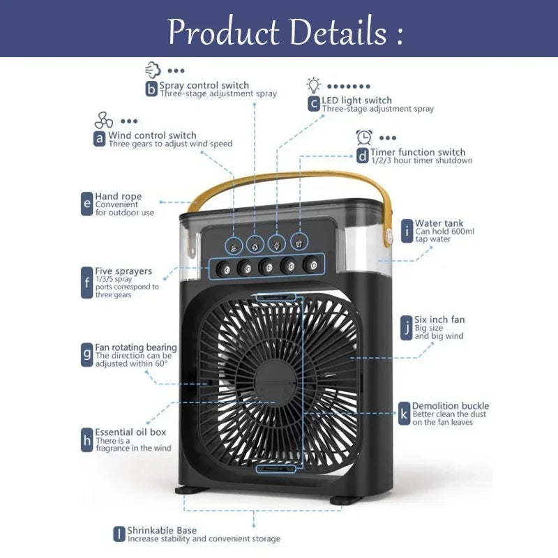 Ventilador Humidificador Portátil - Enfriador de Aire Pequeño
