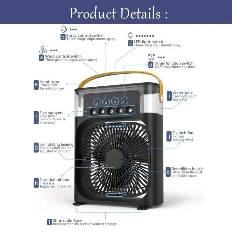 Ventilador Humidificador Portátil - Enfriador de Aire Pequeño