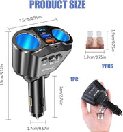 120W USB Type-C Car Charger, 12V/24V Cigarette Lighter Adapter with Dual 2.4A USB Ports, Fast Charging with LED Voltmeter for iPhone, Android, and GPS Devices