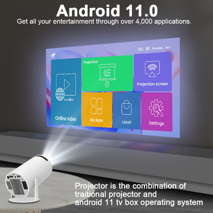 Android 11.0 4K Home Theater Projector - Dual WiFi, WiFi6, 200ANSI, HD 1280*720p, Wireless 5.0, Auto Correction, Mali-G312 GPU, Allwinner H713 Processor - Perfect for Movie Nights and Gaming