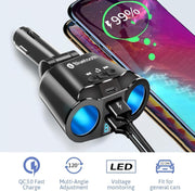 120W USB Type-C Car Charger, 12V/24V Cigarette Lighter Adapter with Dual 2.4A USB Ports, Fast Charging with LED Voltmeter for iPhone, Android, and GPS Devices