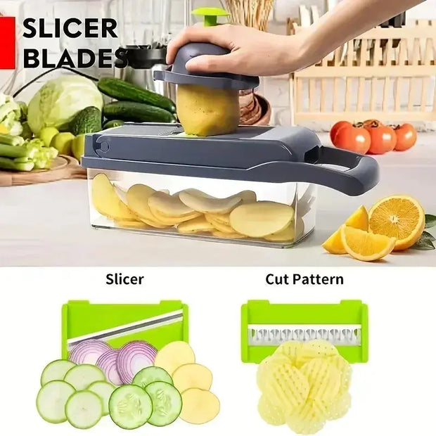 Picadora de verduras multifuncional 14/16 en 1, mango, rejilla de alimentos, picadora de alimentos, rebanador de verduras, cortador, artículos de cocina Serima shop