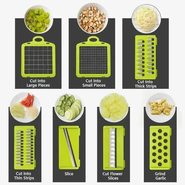 Picadora de verduras multifuncional 14/16 en 1, mango, rejilla de alimentos, picadora de alimentos, rebanador de verduras, cortador, artículos de cocina Serima shop