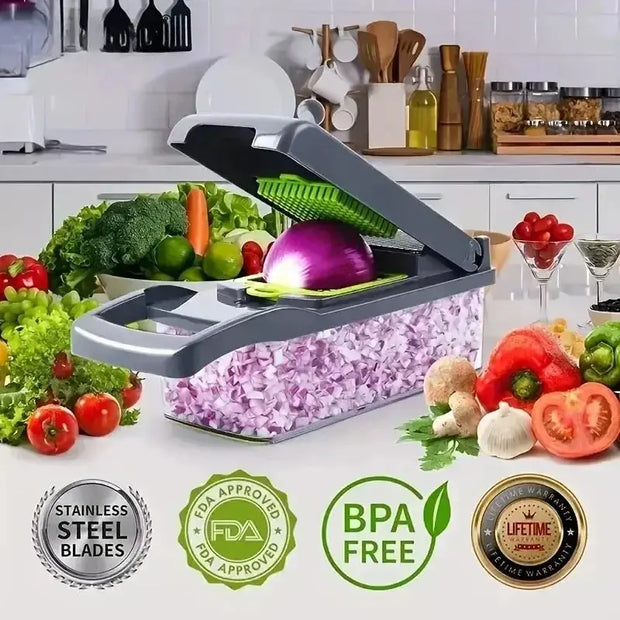 Picadora de verduras multifuncional 14/16 en 1, mango, rejilla de alimentos, picadora de alimentos, rebanador de verduras, cortador, artículos de cocina Serima shop
