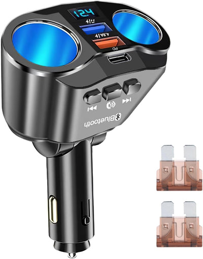120W USB Type-C Car Charger, 12V/24V Cigarette Lighter Adapter with Dual 2.4A USB Ports, Fast Charging with LED Voltmeter for iPhone, Android, and GPS Devices